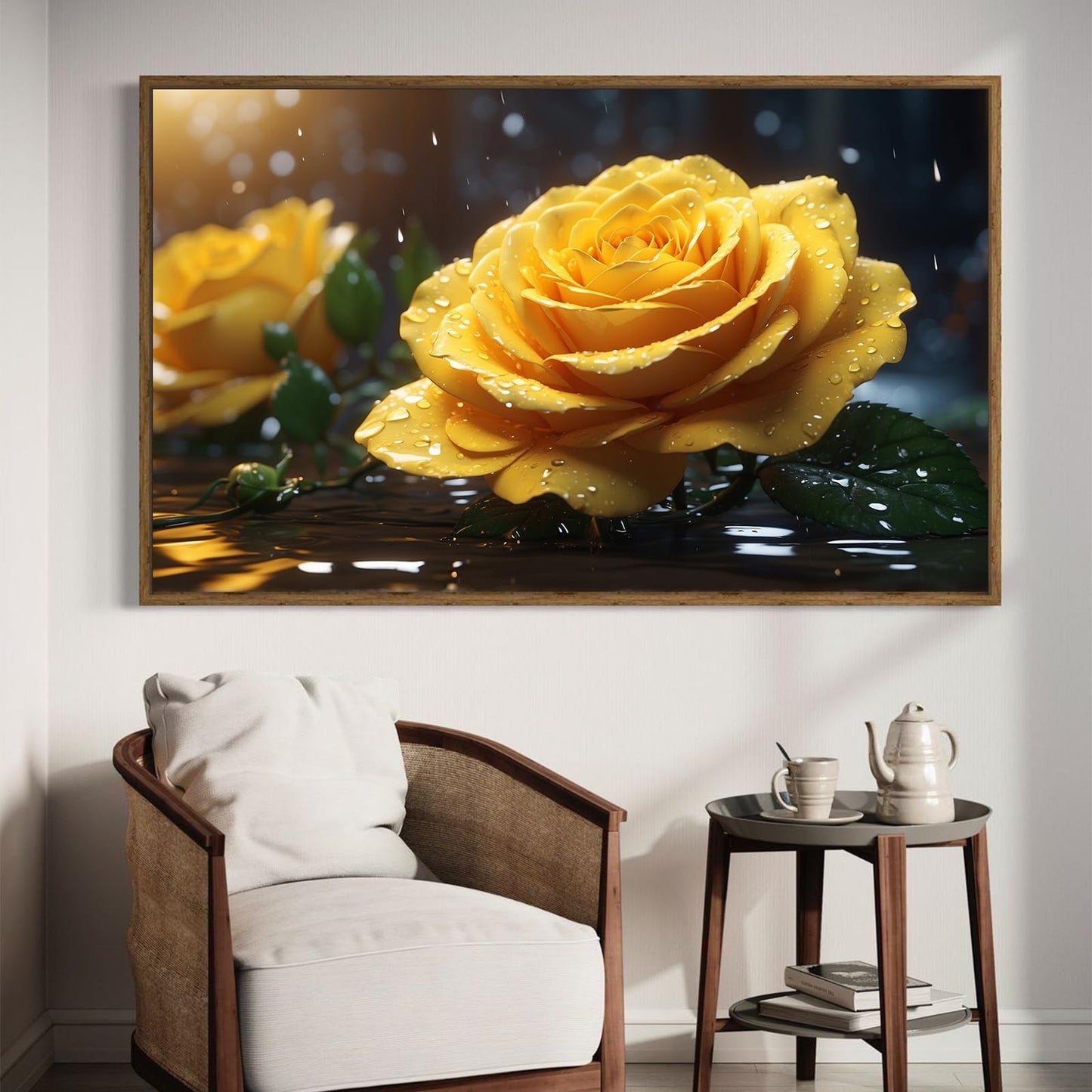 DDGEMART 5D Yellow Rose Diamond Painting Kit - Full Drill Round Beads DIY Floral Diamond Art Canvas for Adults, Elegant Flower Wall Decor 28x16 Inch
