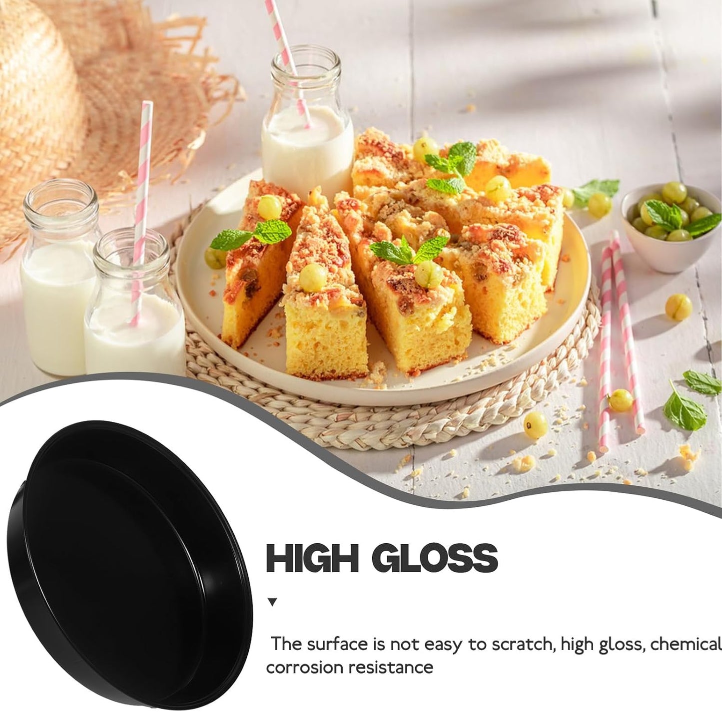 Homoyoyo 8 Inch Non-Stick Round Cake Pan, Black Carbon Steel Pizza Pan for Baking