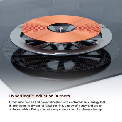Rangaire RCI301S 30" Induction Cooktop, 8100W, 4 Burners, Built-in Stove Top, Booster & Timer, 9 Power Levels, Slide Touch Control, Child Safety Lock, 240V Hard Wire, Ceramic Surface