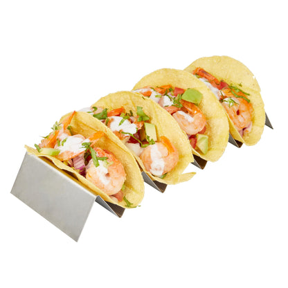 Restaurantware 10.7 Inch x 4 Inch Taco Stand 1 Holds 4 Tacos Taco Rank - Reversible Dishwasher Safe Stainless Steel Taco Holder For Hard Or Soft Shells