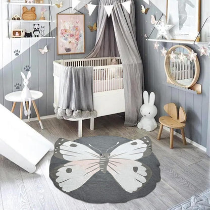 ABREEZE Butterfly Baby Round Play Pad Crawling Mat Blanket Tummy Time Mat Rug for Kids Children Toddlers Bedroom