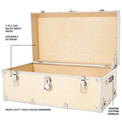 Rhino Trunk & Case Naked XL Trunk with Wheels - 34"x20"x15", 1500+ lbs Capacity, Soft-Close Lid. Strong, USA Made Summer Camp Footlocker, Secure College Dorm Chest, Natural Wood Home Storage Box