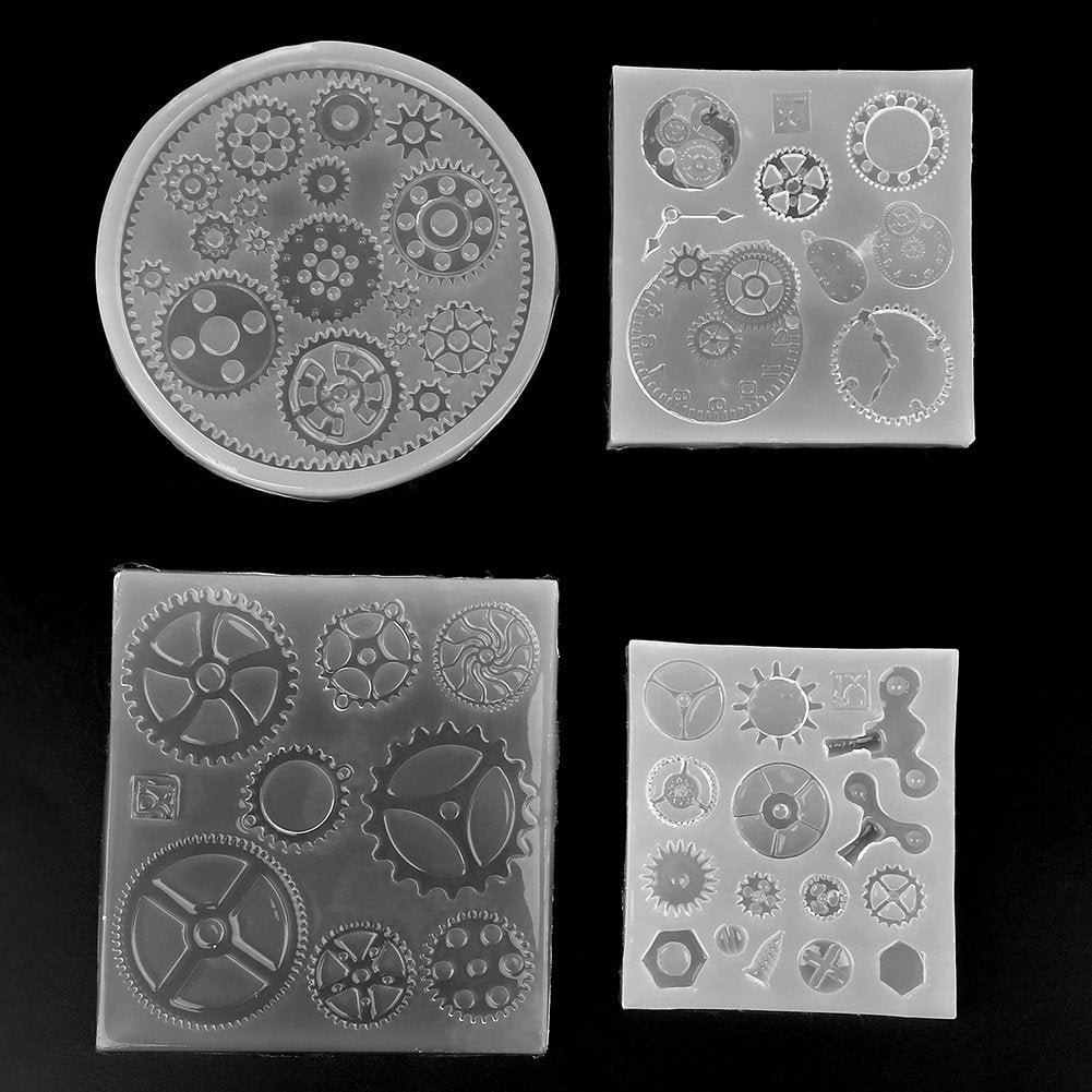 Gear Silicone Mold, 4pcs/set Gear Shape 3D Candy Chocolate Cake Fondant Silicone Mold Cake Decoration Fondant Mold for DIY Resin Jewelry Pendant Decortion Party Supply