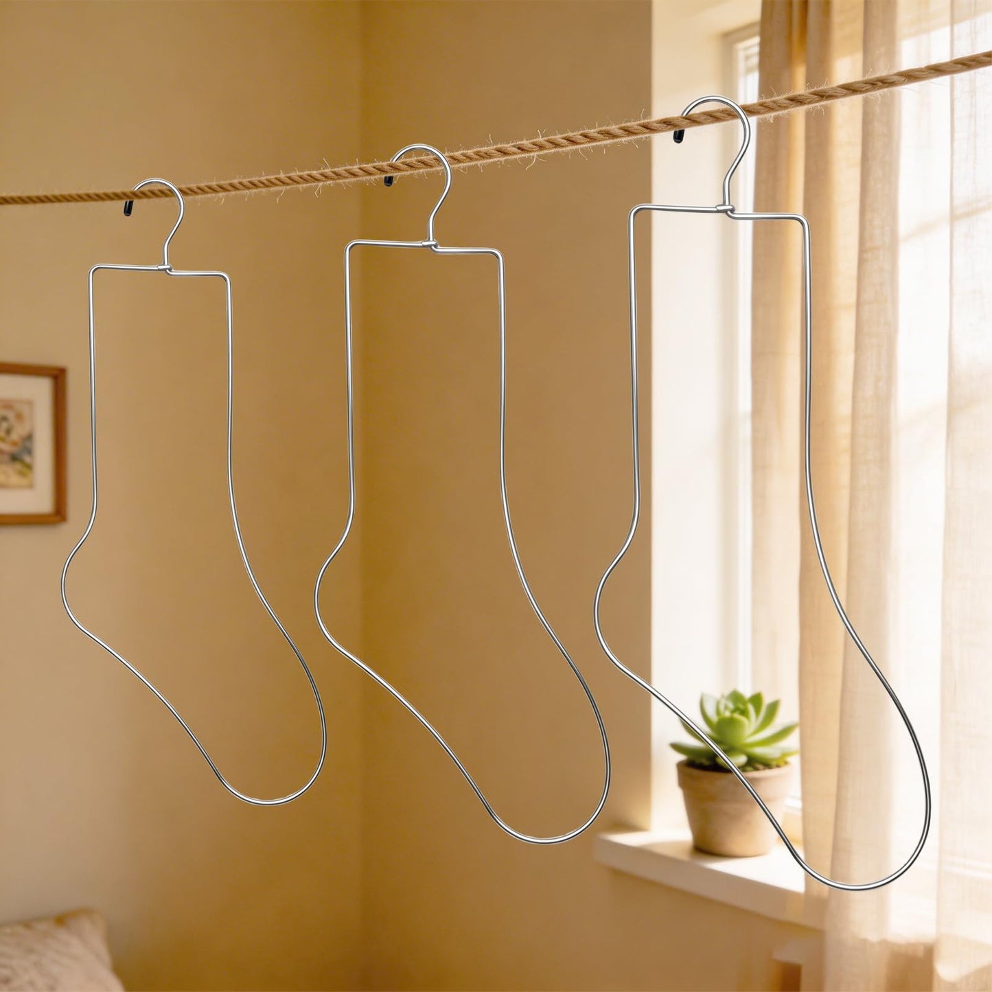 3 Pairs Metal Sock Blockers for Knitting - Stainless Steel Wire Sock Forms for Blocking, Drying & Display - Set of Small, Medium, Large Sizes (6 Pieces Total) with Hanger Hook