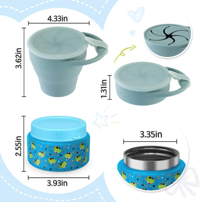 Zenvory 10oz Soup Thermo for Hot Food Silicone Snack Cup Set for Kids Lunch Thermo Leak-Proof Vacuum Stainless Steel Wide Mouth Food Jar for School Travel