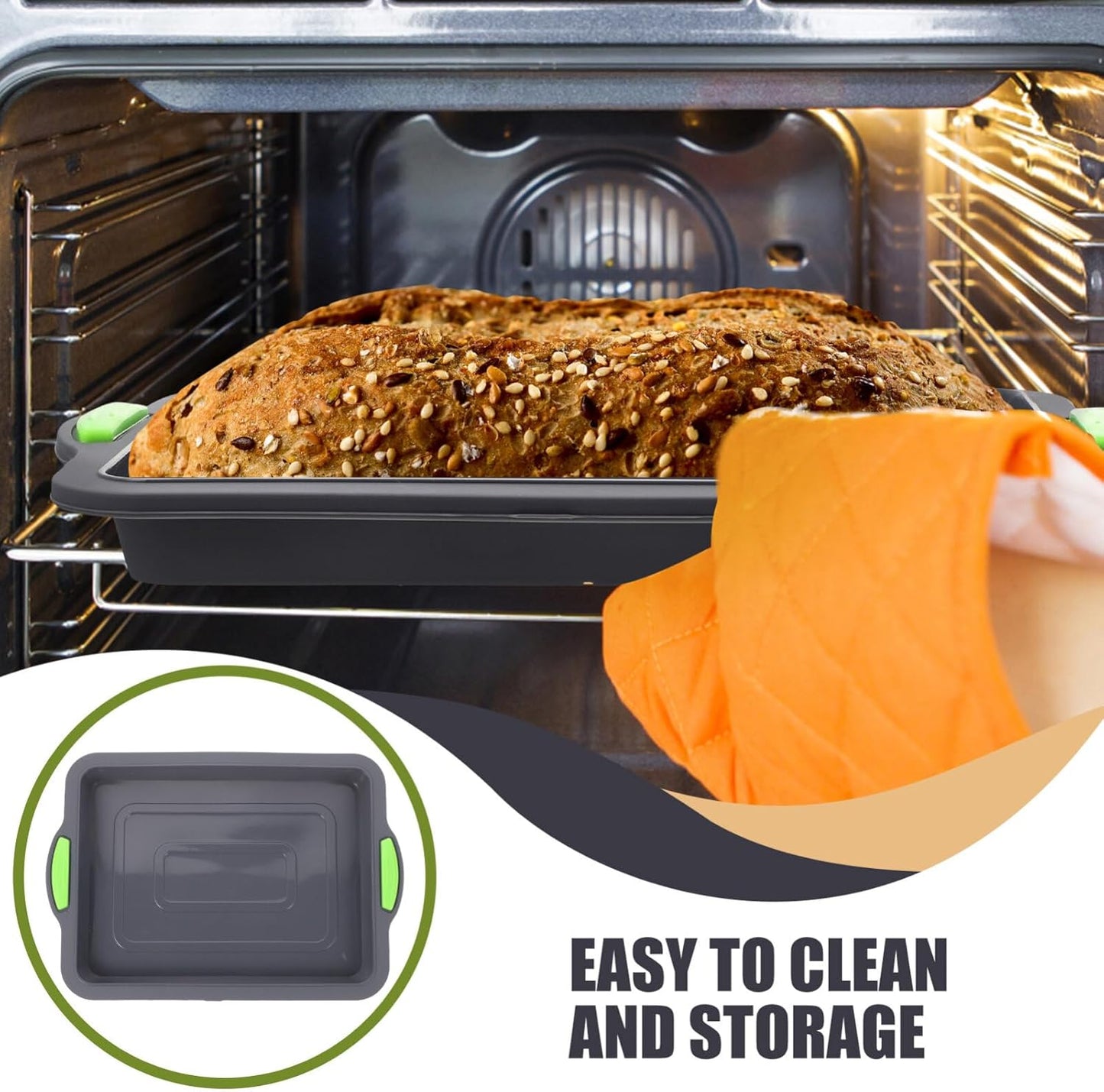 Hemoton Silicone Baking Sheet Tray Pan - Nonstick Rectangular Cookie Sheet with Silicone Handle for Oven