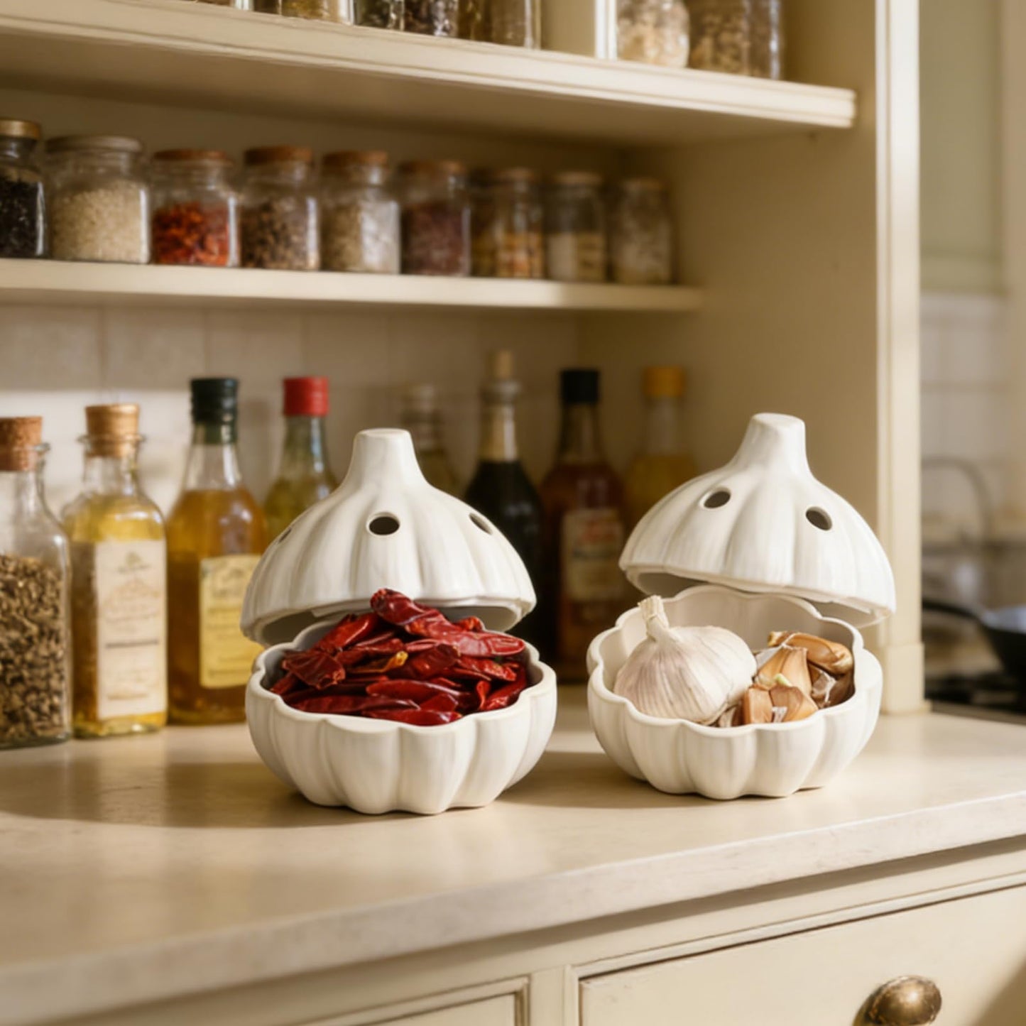 LUOBEIYAOHL ceramic garlic keeper with lid terracotta storage container jar saver holder countertop