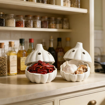 LUOBEIYAOHL ceramic garlic keeper with lid terracotta storage container jar saver holder countertop