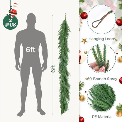 2 Pcs 6FT Norfolk Pine Garland (12FT Total): Real Touch Artificial Christmas Greenery with 120 Branches, Premium Decor for Mantle, Table, Wall, Indoor/Outdoor(Dark Green)