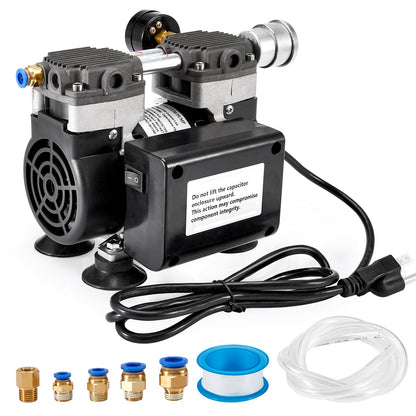 ScitoLAB Vacuum Pump 50 L/Min, Oilless Pump with Upgraded Capacitor, Vacuum Meter, Aluminum Silencer, 4 Quick Connectors, for Lab Electronics Industry