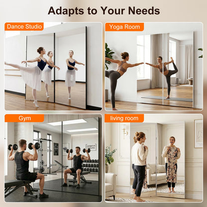 HDmuxel Space-Saving 360° Folding Full Length Mirror, 55" x 67" Oversized Standing/Leaning Mirror, Shatterproof, Lightweight Design for Home Gym, Yoga Studio, Dance Studio, Fitness Studio (Silver)