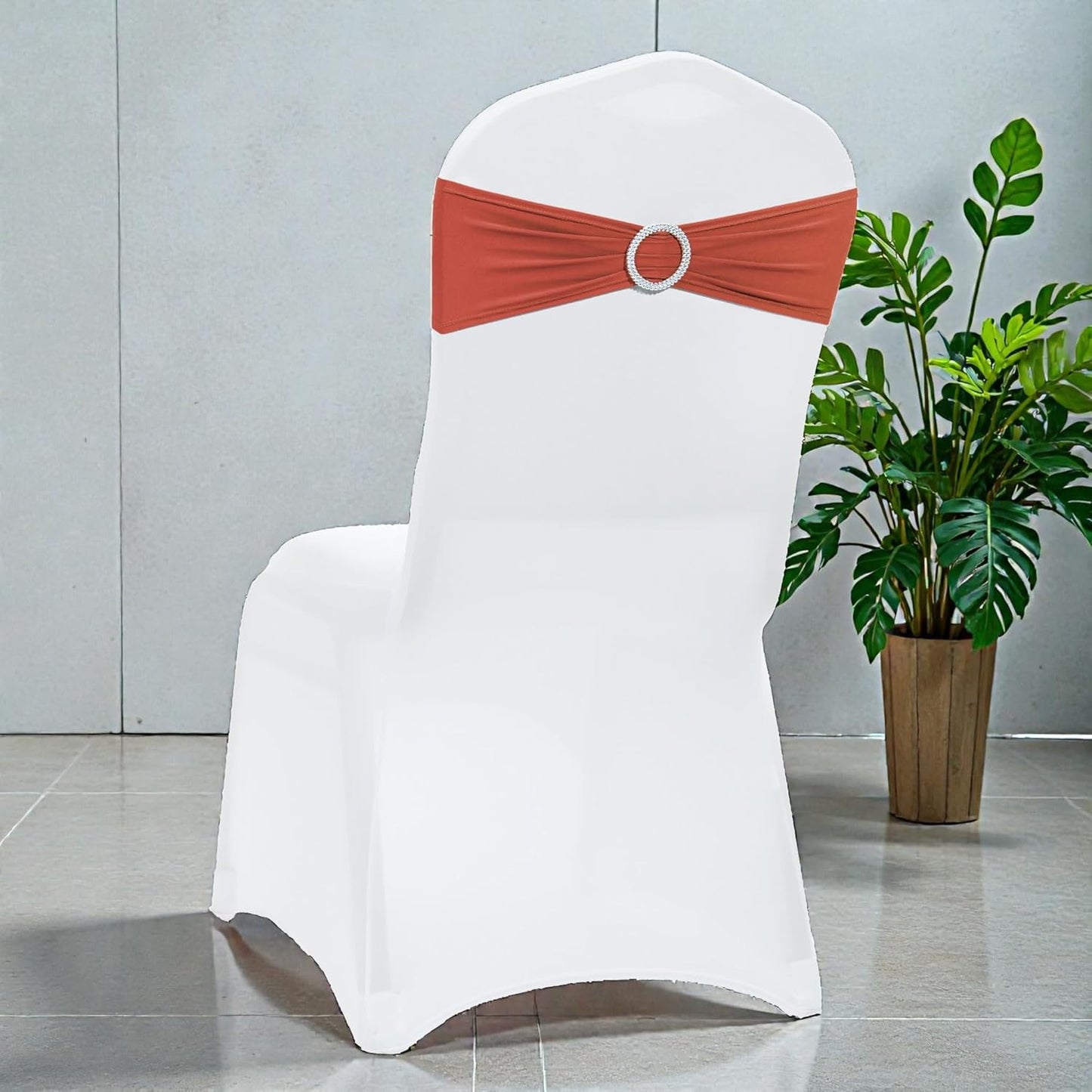 MDS Spandex Chair Sashes - Premium Stretch Covers with Buckle Slider | Universal Fit for Weddings & Events - Terracotta