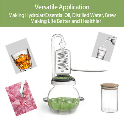 YUEWO 1Gal/4Liters Crystal Essential Oil Distillation Equipment Hydrosol Extractor Machine Water Distillers Home Brewing Kit for Home Countertop (Height:450cm/177inch+Essential Oil Separator)