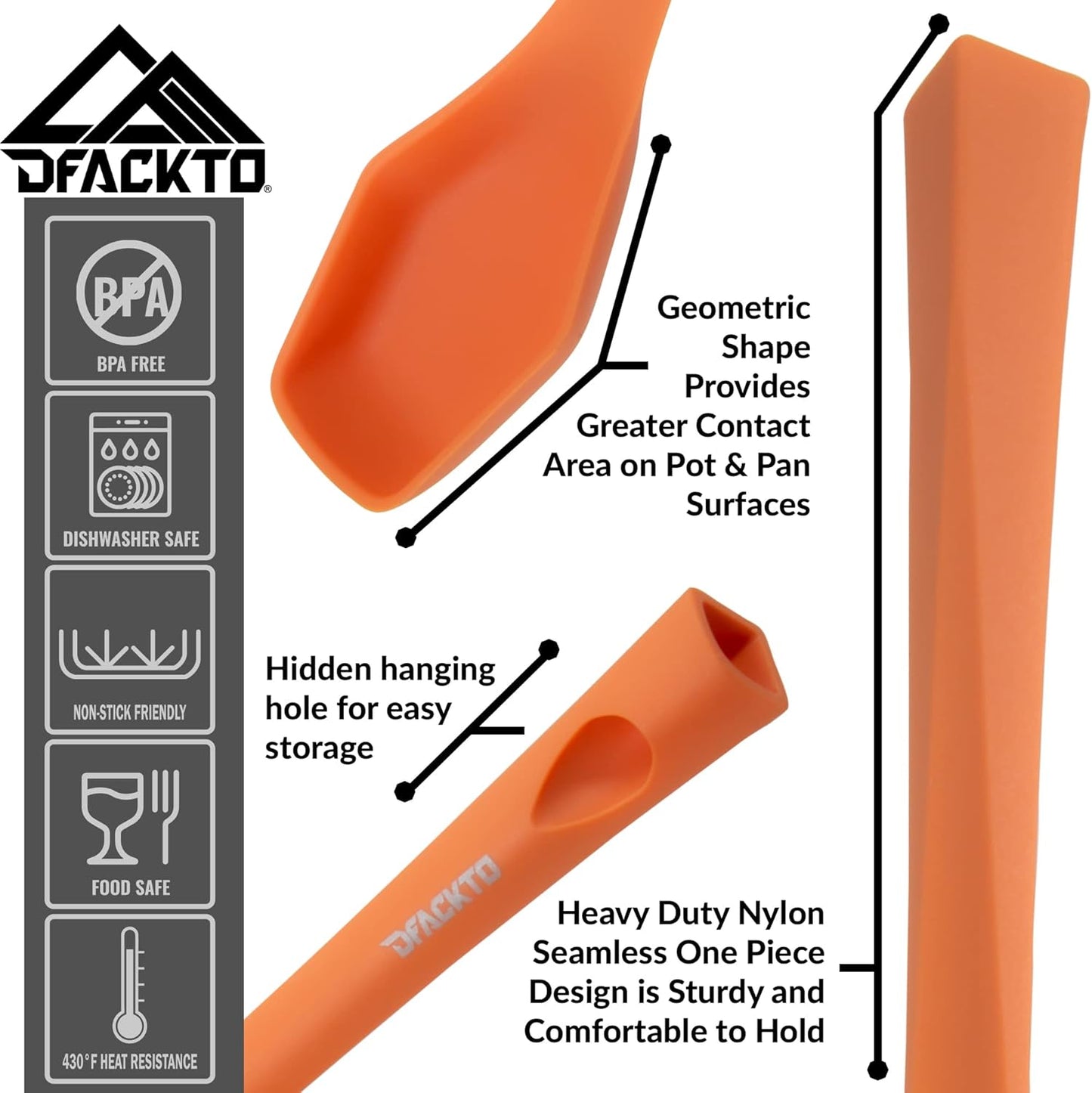 Heavy Duty Kitchen Utensils Set, 6 pc Nonstick Nylon, High Heat Resistant for Stovetop and Griddle, Orange
