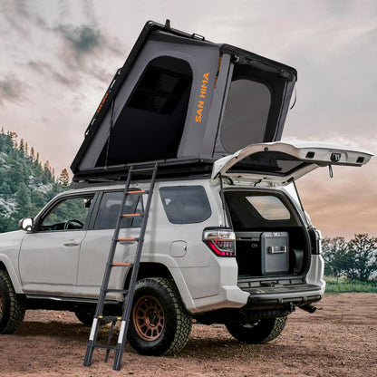 Sanhima Rooftop Tent Hard Shell - Hotham Overland Aluminium Roof Top Tent w/Larger Space, LED Strip Light & Skyview Window, 2” Thick Mattress, for Car SUV Truck Camping, 2-3 People, Gray
