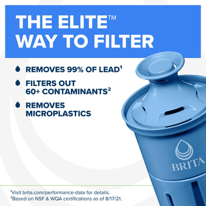 Brita 27 Cup Water Filter Dispenser with Elite Filter, NSF Certified to Remove 99% of Lead, Reduces 30 Contaminants Including Microplastics, Mercury & Chlorine, SmartLight Indicator, BPA-Free, Black