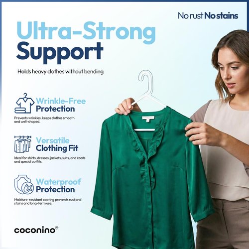 coconino Plastic Hangers 20 Pack - Non-Slip Clothes Hangers with Built-in Hooks - Heavy Duty Space Saving Coat Hangers for Closet - Durable Clothing Hanger for Shirts, Pants, Dress, Coats - White