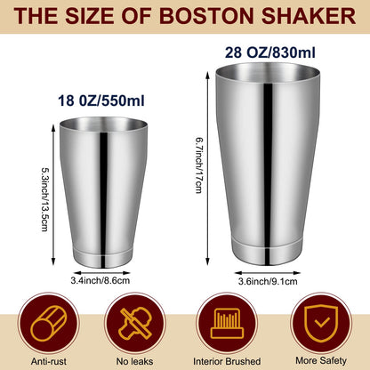 Lallisa 10 Pieces Cocktail Shakers Professional Bar Boston Shaker Set Stainless Steel Martini Shaker Drink Mixer Basic Tools Weighted Shake Metal Can for Bartenders, 18 Oz, 28 oz(Silver)