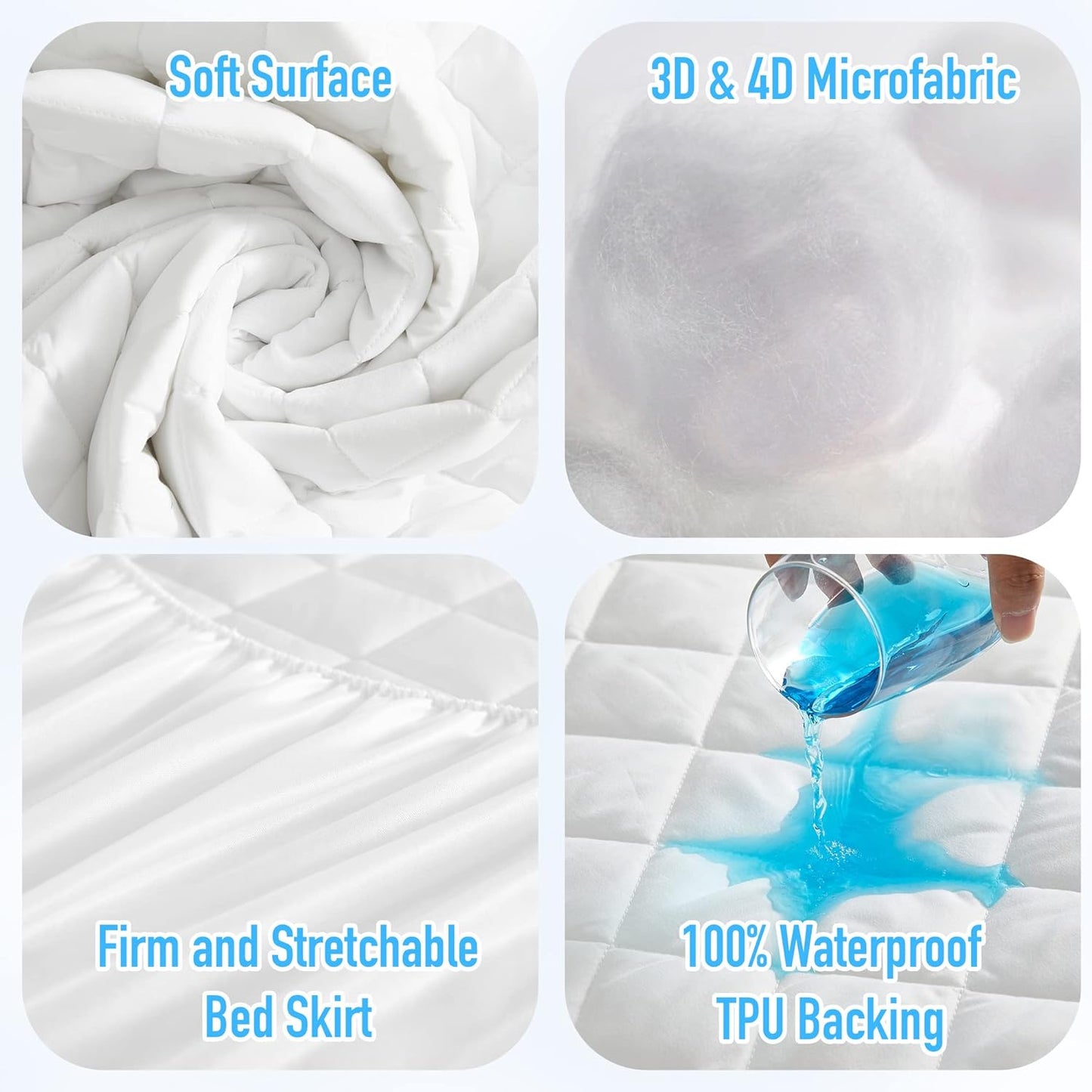 21" HYLEORY Full XL Size Waterproof Mattress Pad Protector, Breathable Quilted Mattress Cover Noiseless Waterproof