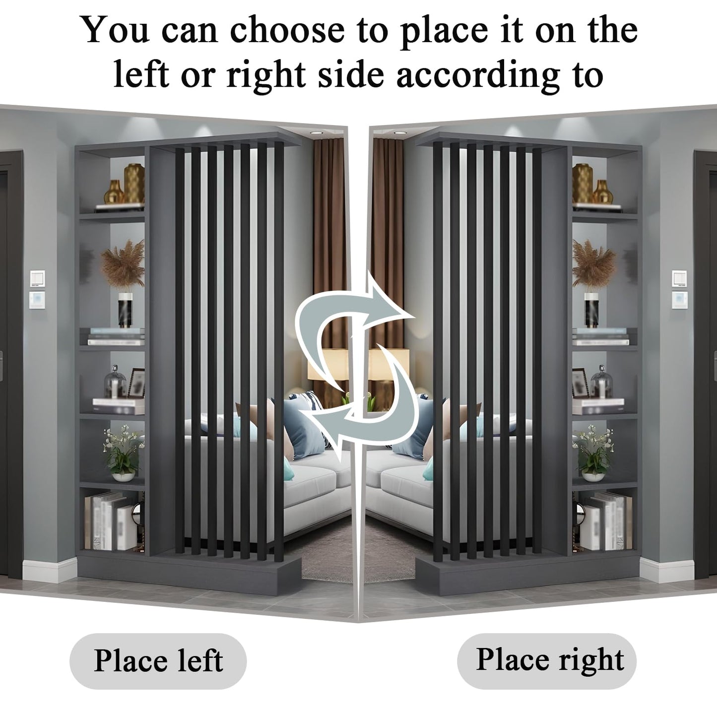 Wall Room Divider with Shelves, Entrance Hall Partition Screen Column Floor to Ceiling - Freestanding Room Divider with Storage Shelf, Freestanding Decor for Bedroom (A Gray + Black, 39.4in / 100cm)