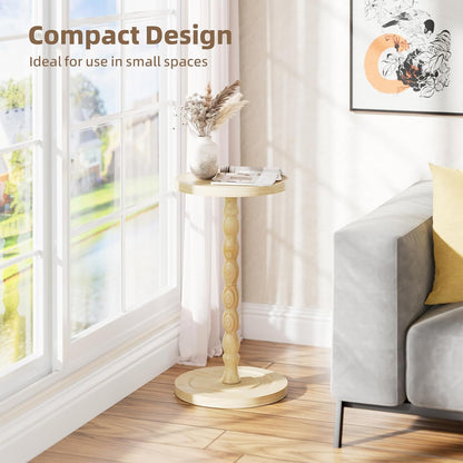 Simple Trending Round Side Table, Small Drink Table, Beside End Table with Pedestal Accent, Coffee Table for Small