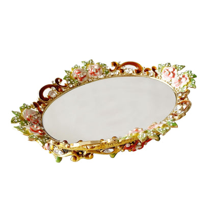 Pasiir Gold Mirror Vanity Tray, Hand Painted Decorative Jewelry Tray, Metal Makeup Tray for Vanity, Dresser, Countertop