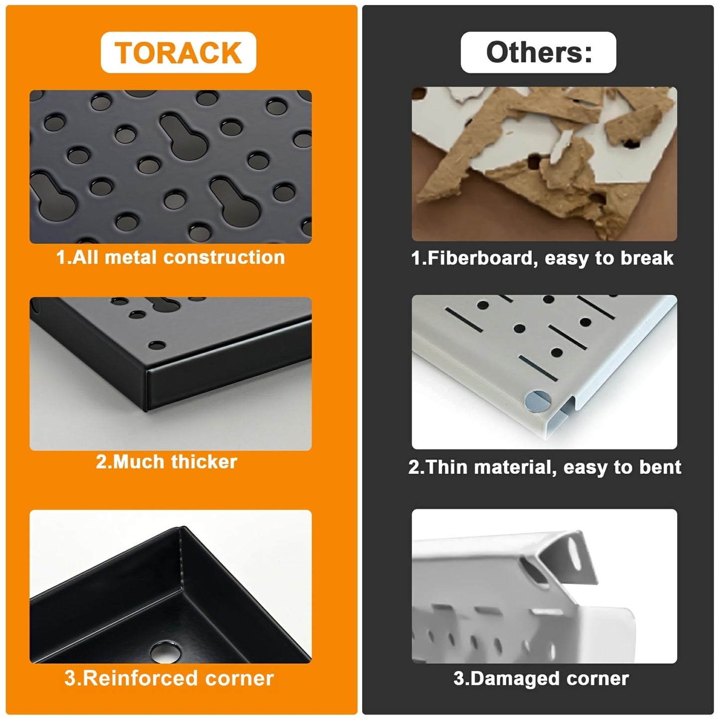 TORACK Metal Pegboard Wall Organizer System for Garage, 109 PCS Pegboard Accessories Tool Organizer Kit with Pegboard Bins, Hooks, Tool Storage Peg Board for Workbench(Black)