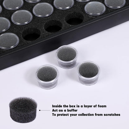 JasperKino 50 Gem Display Case Diamond Gemstone Storage Box, Small Round Plastic Containers Box Jewelry Organizer Container with Foam, Black Foam Gem Jars Showcase with 50 Gemstones Storage Jar