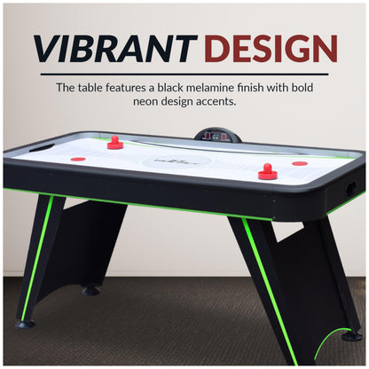 Hathaway Voyager 5 Ft Air Hockey Table for Home Game Room - with LED Scoring, High-Output Blower, Reinforced Legs, Strikers & Pucks - Black and Neon Green Finish