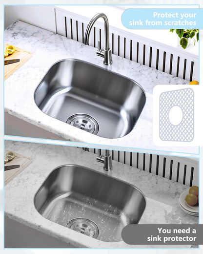 BEHOK 2 Pack Silicone Sink Protector for Kitchen Sink, Trellis Pattern 12 x 11" Sink Grid Mat Silicone Protectors, Center Drain, White