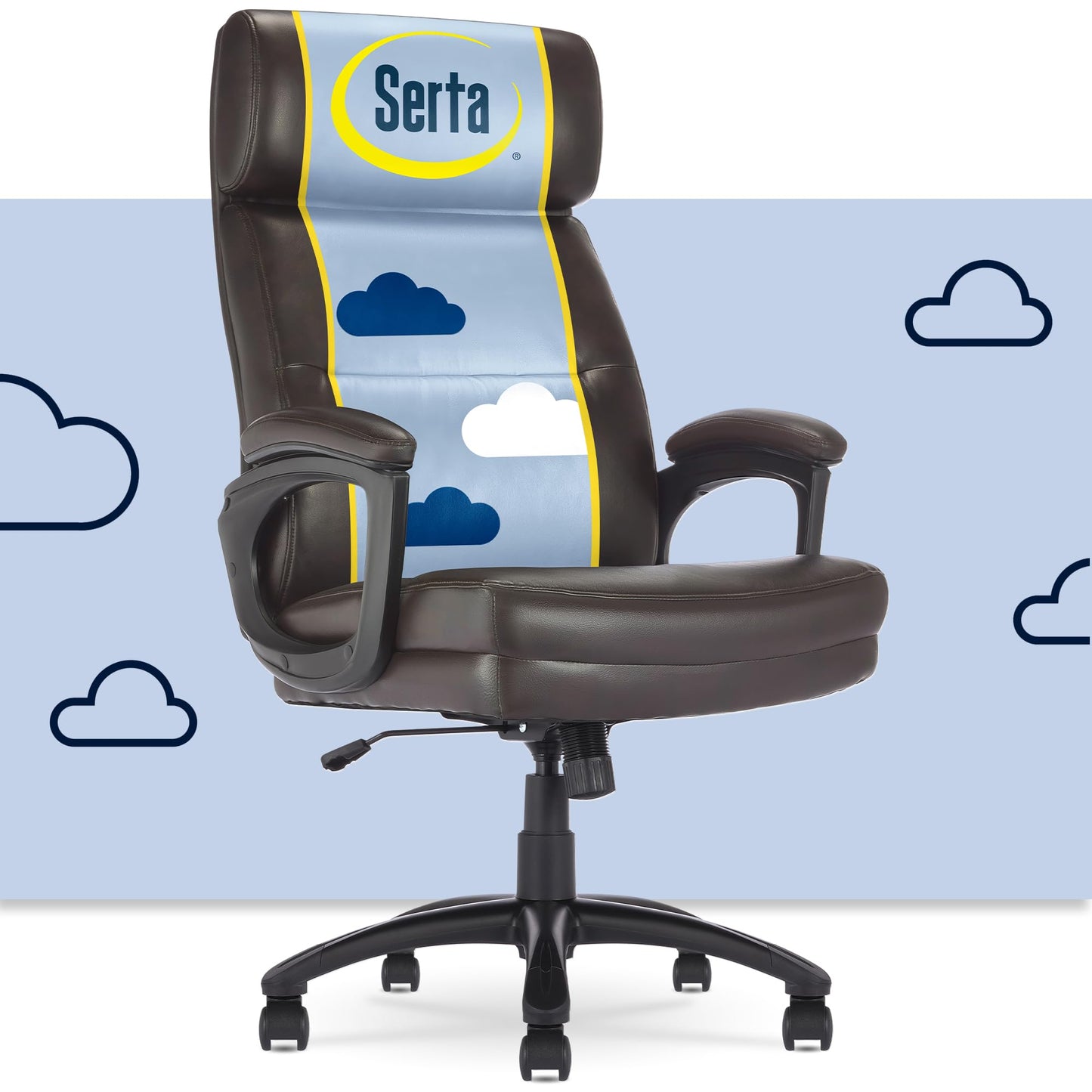 Serta Comfort Executive Big & Tall Office Chair, Ergonomic High-Back Computer DeskChair, Semi Plush Cushion Seat, Soft Padded Armrests, SertaQuality Foam, Metal Swivel Base, Bonded Leather, Black