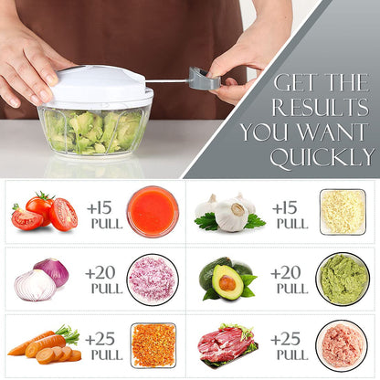 Ourokhome Manual Food Processor Vegetable Chopper, Portable Hand Pull String Garlic Mincer Onion Cutter for Veggies, Ginger, Fruits, Nuts, Herbs, etc., 500ml, White