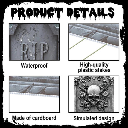 Heyigrow Halloween Death Tombstone Yard Signs, 6 Pcs Spooky Skeleton Skull Outdoor Decoration for Lawn Cemetery Graveyard