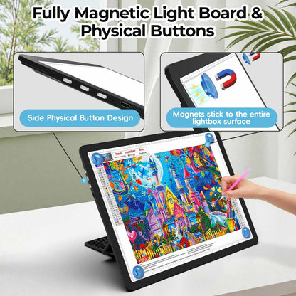 Heanolier Rechargeable A3 Light Board with Stand & Bag for Diamond Painting,5100 Lux Magnetic Light Pad with Side Buttons,Wireless Light Box for Tracing,LED Light Table for Sketching,Drawing,Artcraft