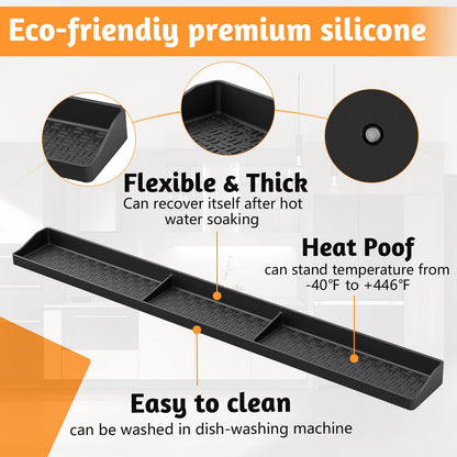 Magnetic Stove Top Shelf 30 Inch - Heat Resistant Silicone Over the Stove Shelf Spice Rack Organizer - 3 Functional Partitions Kitchen Organization and Storage for Spices, Oils & Gadgets (Black)