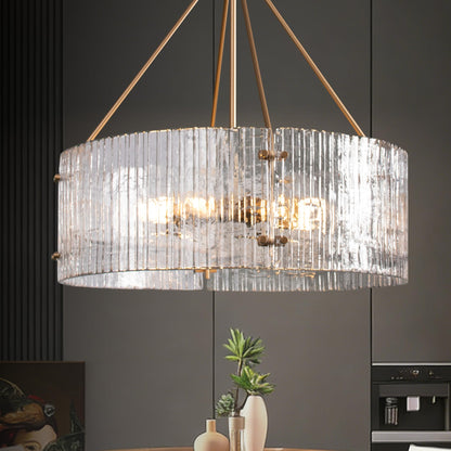 Obihivlo Gold Patterned Glass Chandeliers for Dining Room, D23'' Modern Drum Crystal Chandelier, 6-Light Farmhouse Pendant Hanging Ceiling Fixture for Kitchen Island Living Room Foyer Bedroom (E26)