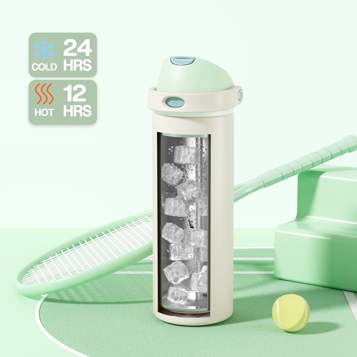 24 oz 2-in-1 24 POWCAN Steel Insulated Water Bottle: Push-Button Spout & Flip Straw Lid, Leakproof, Cold Hrs, Fits Car