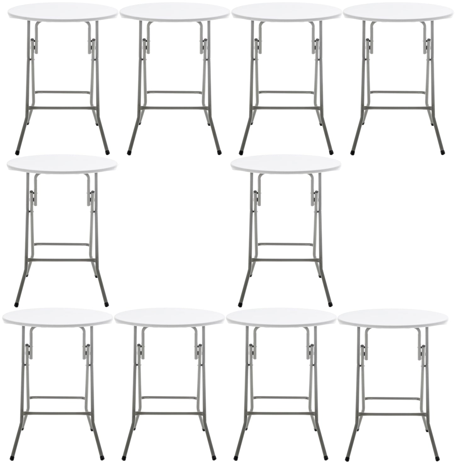 BTEXPERT Set of 10, White 24" Round Plastic Folding Table Commercial Portable for Picnic Party Camping Banquet Card Dining Wedding Event Home Kitchen Indoor Outdoor, 30" Height