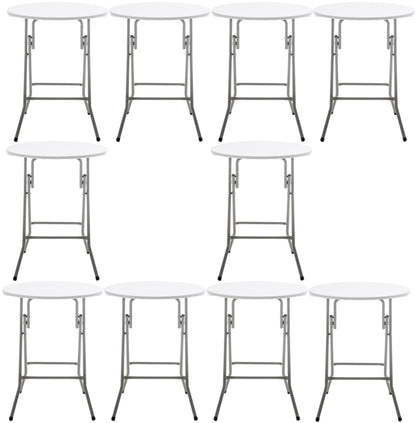 BTEXPERT Set of 10, White 24" Round Plastic Folding Table Commercial Portable for Picnic Party Camping Banquet Card Dining Wedding Event Home Kitchen Indoor Outdoor, 30" Height