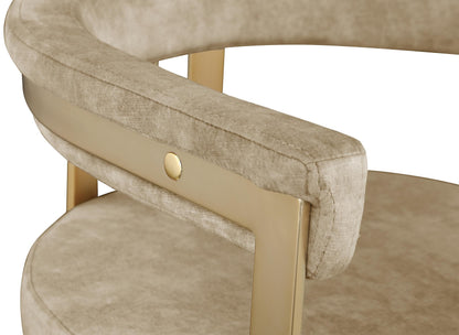 Meridian Furniture 595Beige-C Marcello Collection Modern | Contemporary Velvet Upholstered Dining Chair with Brushed Brass Iron Frame, 23.5" W x 21.75" D x 27.75" H, Beige, Set of 2