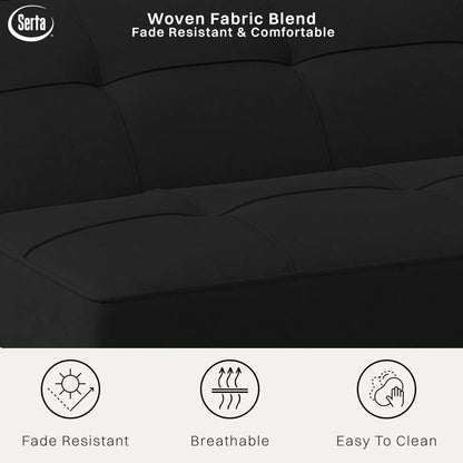 Serta® Rane Futon Sofa Bed 66.1", 3-in-1 Convertible Couch Sleeper for Small Spaces, Tufted Back, Twin Size Guest Bed, Black Woven Fabric