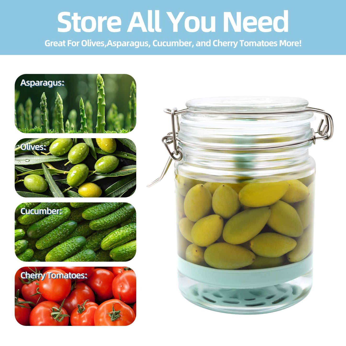 2 Pcs Pickle Jar with Strainer, 25 Oz Glass Pickle Container with Silicone Lift Separator, Airtight Lid Olive Storage Mason Jar for Jalapeno Gherkin Kimchi Marinade Fermenting Canning Jars Wide Mouth
