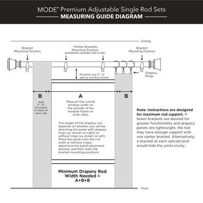 MODE Premium Collection Single Curtain Rod Set with Cylinder finials - 144 to 240 in, Warm Gold