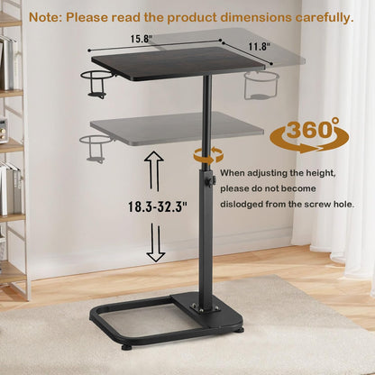 facka Adjustable TV Tray Table with Rounded Metal Corners, C-Shaped Snack Table for Couch, Sofa, Bed or Chair, Small Space Side Table for Eating, Dinner, or Laptop Use