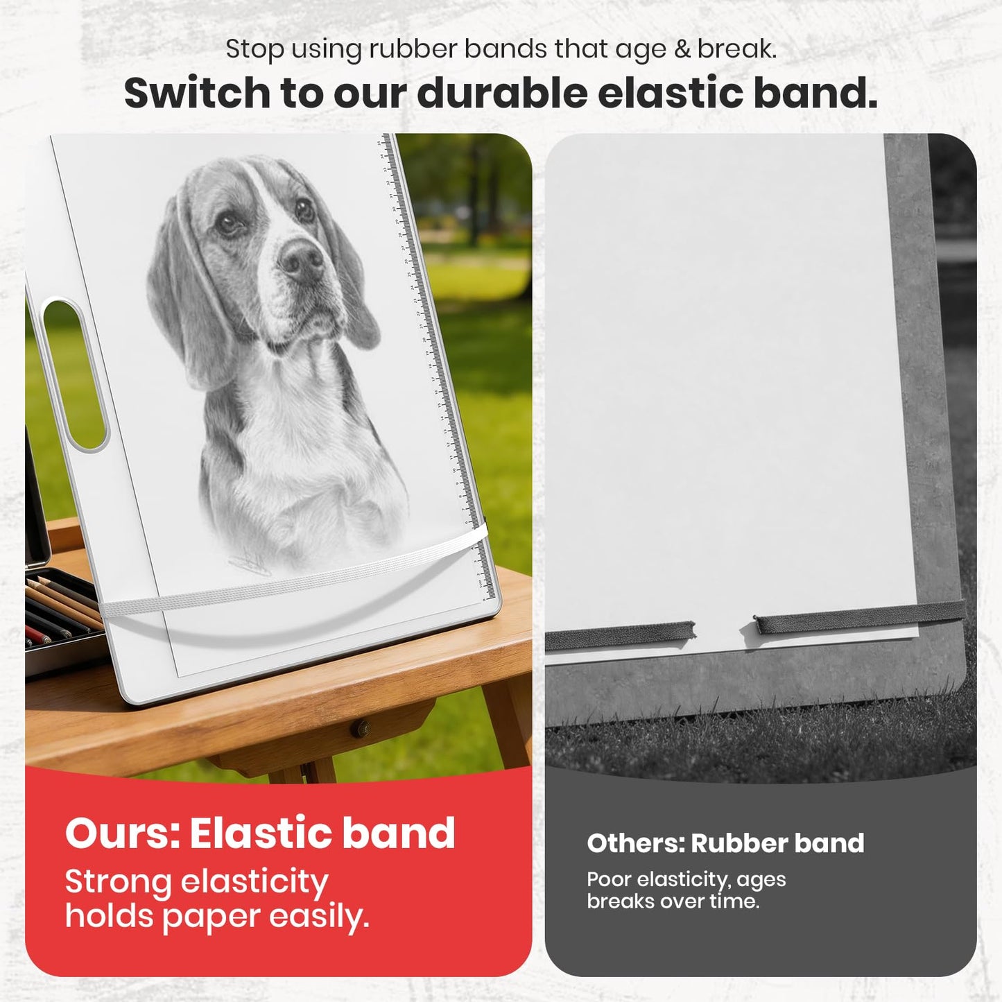 13x17 Inch Drawing Board with Handle – Aluminum Portable Sketch Board, 2-in-1 Clip, Elastic Band, Non-Slip Matte Surface, Lanyard Hole – Art Supplies for Adults & Students(White-1 Pack)