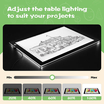 KIVOTAC 9x12 Inch LED Light Pad, Ultra-Thin USB Powered Bright Light up Box Adjustable Light Table for Drawing, Weeding Vinyl, Diamond Art, Sketching, Tracing and Animation