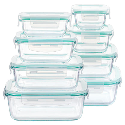 Vtopmart 8 Pack Glass Food Storage Containers with Airtight Lids, Glass Meal Prep Containers, Lunch Office Meal for Microwave, Oven, Freezer and Dishwasher, BPA Free