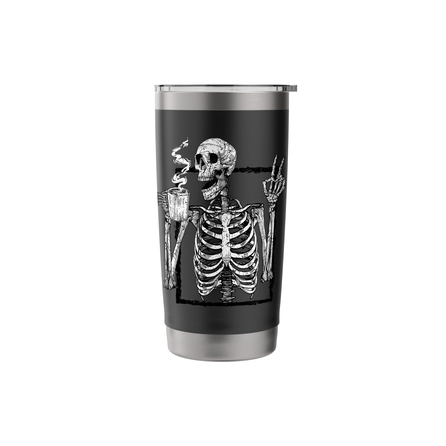 Skeleton Drinking Coffee Gothic Peace Sign Halloween Grunge Stainless Steel Insulated Tumbler