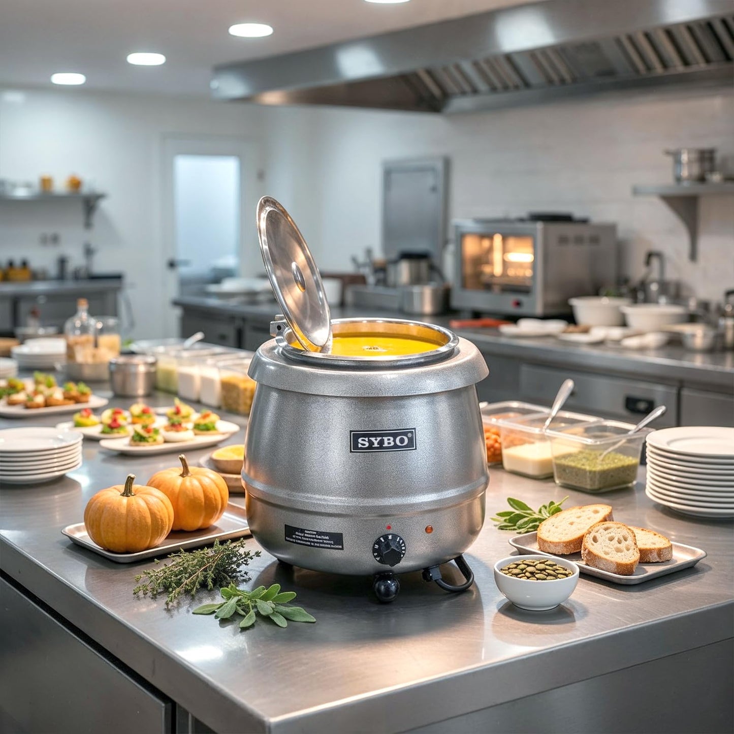 SYBO SB-6000-2G Commercial Grade Soup Kettle with Hinged Lid and Detachable Stainless Steel Insert Pot for Restaurant and Big Family, 10.5 Quarts, Silver