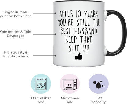 YouNique Designs 10 Year Anniversary Coffee Mug for Him, 11 Ounces, 10th Wedding Anniversary Cup